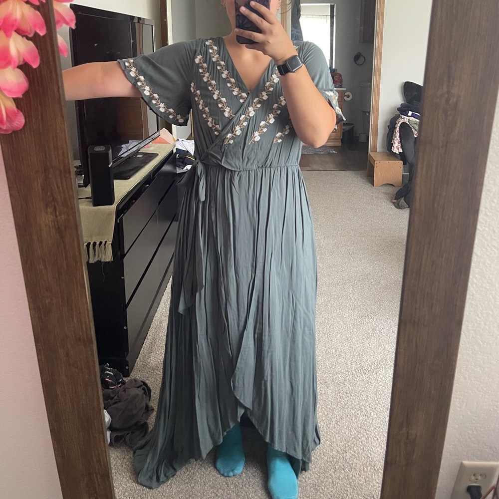 JODIFL Teal Maxi Dress with Silver Accents